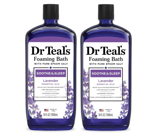 Dr Teal's Foaming Bath with Pure Epsom Salt, Soothe & Sleep with Lavender, 34 fl oz (Pack of 2)